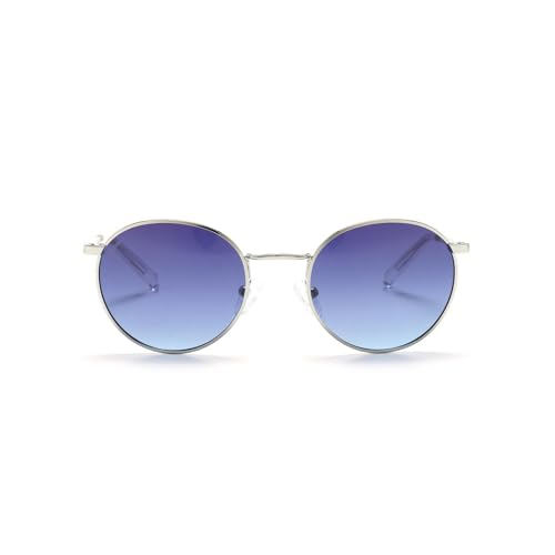 Tommy Hilfiger Eyewear | Blue Lens | Silver Frame | Full Rim Round Shape Branded Latest and Stylish Sunglasses | 100% UV Protection | Unisex Sunglasses| Size Small | TH 873PL C2 S