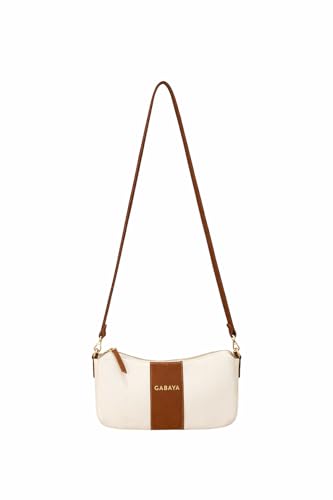 GABAYA ÉPURE Bio Vegan Leather Sling Bag for Women, Cream and Brown, Crossbody Handbag with Long Strap, Minimalist Design