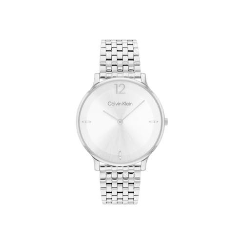 Calvin Klein Luxe Qtz Basic Slim Silver White Round Dial Silver Bracelet Watch for Women- 25100169