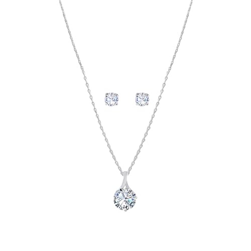 JFL - Jewellery for Less Fashion Silver Plated Solitaire Modern Cz American Diamond Pendant Set for Women.
