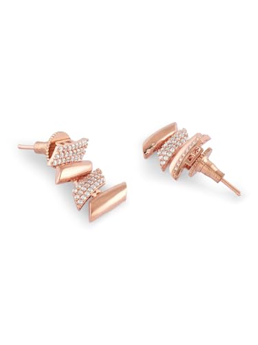Ami Rose Gold Tone Dazzling Cubic Zirconia Bling Brass Necklace and Earring Set For Women-ZPFK21090