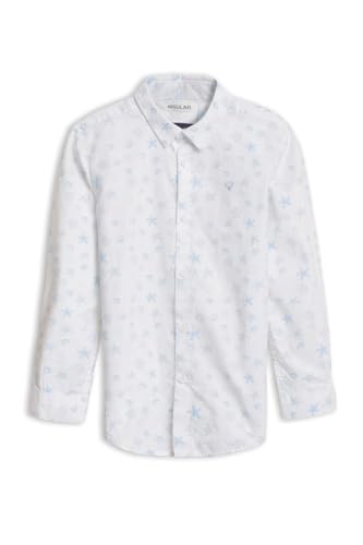 Boys White Print Casual Shirt