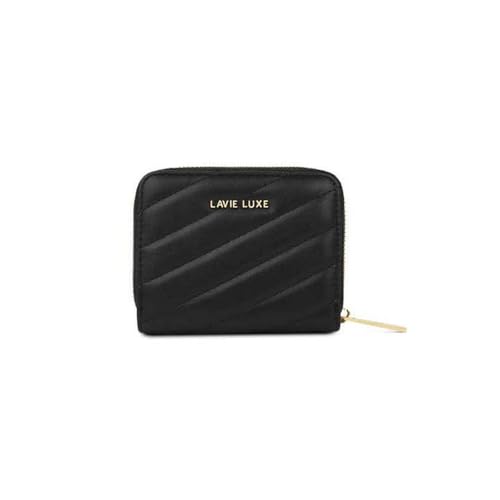 Lavie Zipper Diagonal PU Women's Casual Wear Wallet (Black, Small)