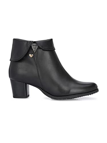 Delize Black Women Vegan Leather mid Heel Boots