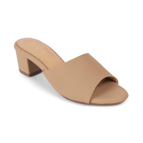 tresmode LISMULE Women's Block Heels Sandals Stylish Footwear Beige, 5 Uk / 38 EU - Almond Open Toe Ladies Shoewear Soft Comfortable Sandals Leather Durable