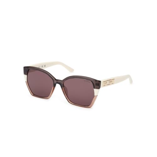 GUESS sunglasses| 100% UV protected | Solid | Full Rim | Butterfly | Women | Large | Shiny Crystal Grey-White Polycarbonate Frame | Solid Violet Lens