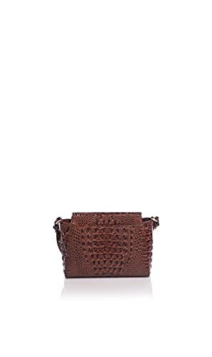 Brahmin Hillary Women's Brown Leather Crossbody Satchel with Adjustable Strap & Interior Organizer Pockets