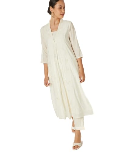 Max Women Embroidered A-line Kurta Set(Off White_XL)