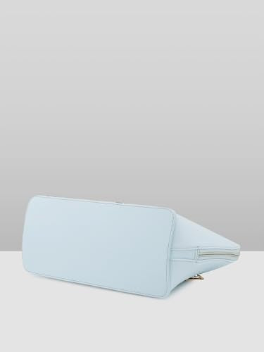 Caprese Alaya Medium Satchel Bag for Women | Stylish Floral Print Faux Leather Shoulder Bag with Multiple Compartments & Comfortable Handles | Perfect for Work, Travel, and Everyday Use (Blue)