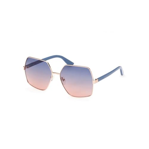 Guess sunglasses| 100% UV protected | Gradient | Full Rim | Square | Women | Large | Shiny Rose Gold Alloy Metal Frame | Blue Gradient Lens