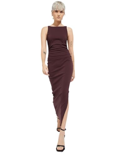 Max Alaya F x URB_N Women Bodycon Maxi Dress(Maroon_2XL)