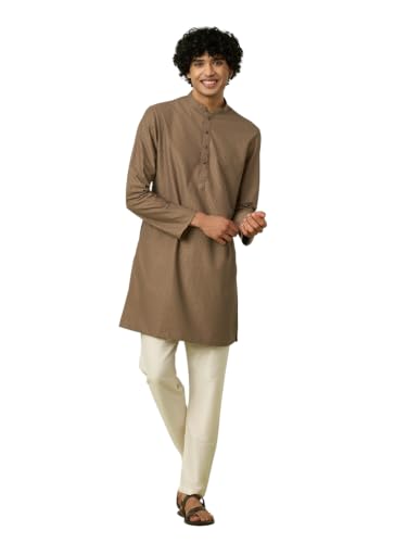 DIWAS BY MANYAVAR Men's Knit Thread Embroidery Festive Kurta Set (2pc) (IN, Alpha, L, Brown)