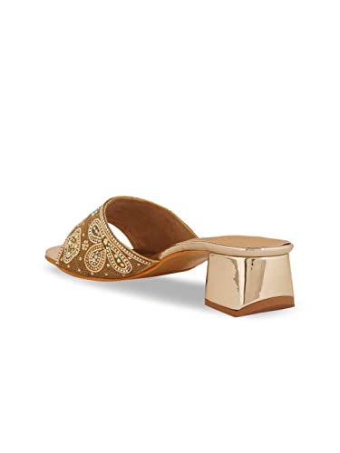 pelle albero Gold-Toned Embellished Party Block Mules PA-GF-46_Gold