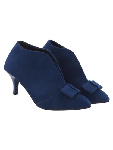 Shoetopia Women's BlueSuede Ankle Boot Heels – Pointed Toe with Bow Detail, Stylish & Comfortable Shoes EU37
