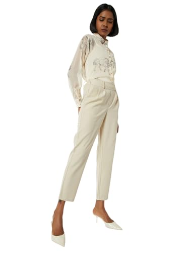 Max Women Textured Straight Fit Trousers (Beige_XXL)