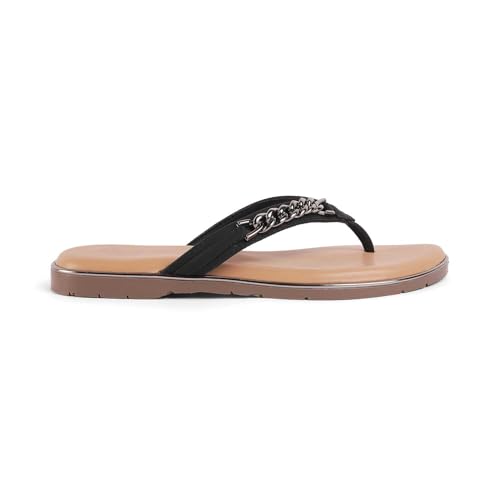 tresmode FLACHAIN Women's Flats Sandals Black, 4 UK / 37 EU - Round Toe Ladies Dress Platform Footwear Soft Comfortable