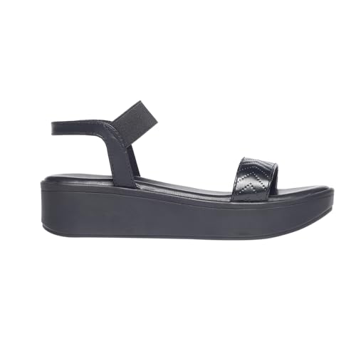 MONROW Fancy and Stylish Extra Cushioning and Comfortable Fashionable Light Weight Allday Wear Vegan Wedge Heels for Women and Girls Black 4UK