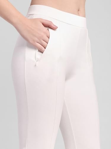 Latin Quarters Women's White Solid Casual High Rise Full Length Trouser_L