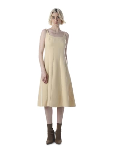 ONLY Women's Solid Fit and Flare Beige Dress
