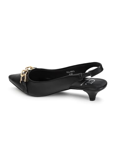 Carlton London Women Black Stylish Slip On Shimmer Backstap Fashion Sandals for Casual use, Outdoor, Party and Holidays with Kitten Heels (38)