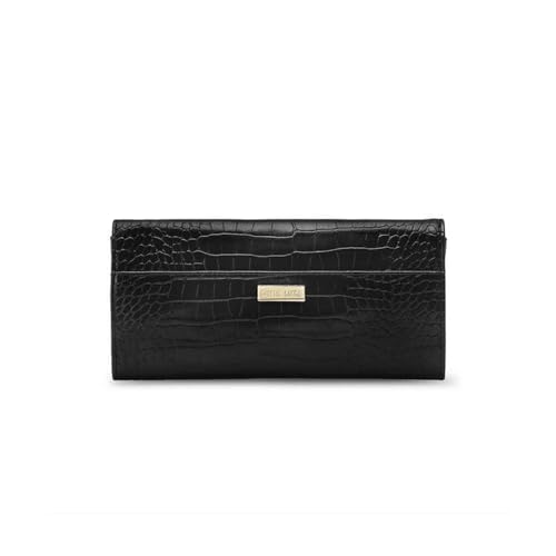 Lavie Lx Glossy Synthetic Zipper Closure Women's Clutch (BLACK, LARGE)