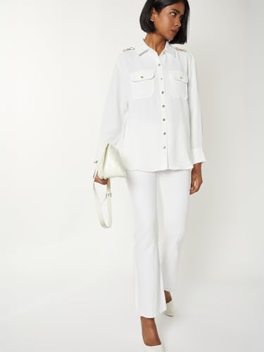 Max Women Textured Regular Fit Shirt (Off White_L)
