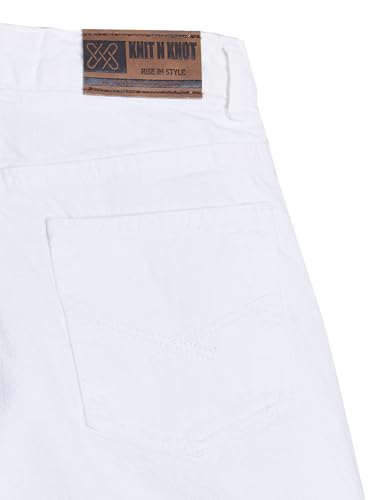 Knit N Knot Girl's Kids Premium White Wide Leg Flared Fit Relaxed Loose Torn Ruptured High Waist Frayed Bottom Jeans | Regular Casual Festival Occassional Wear | Non Stretch | Adjustable Waist