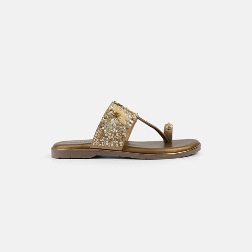 Mochi Women Antique Gold Chappals UK/4 EU/37(35-2374)