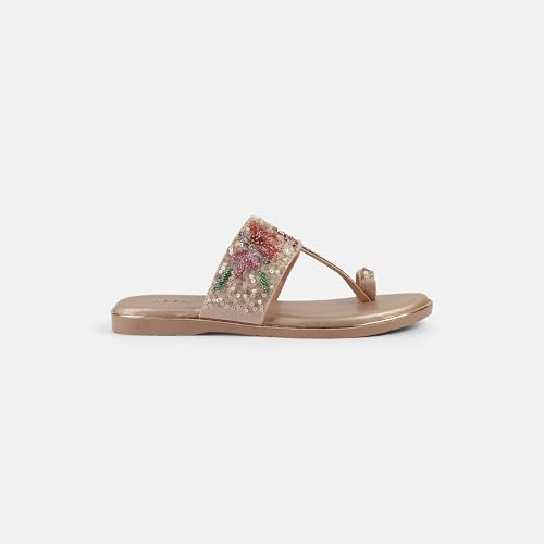 Mochi Women Antique Gold Chappals UK/4 EU/37(35-2374)
