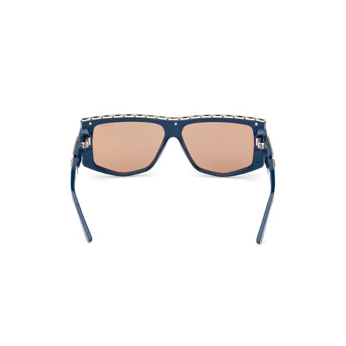 Guess sunglasses| 100% UV protected | Solid Mirror | Full Rim | Pentagon | Women | Large | Shiny Light Gold-Shiny Blue Alloy Metal Frame | Solid Mirror-Brown Lens