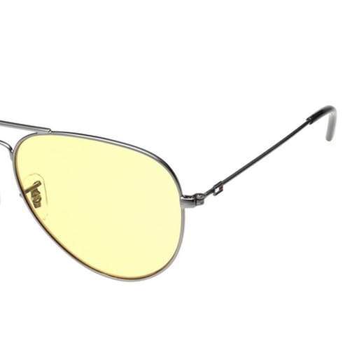 Tommy Hilfiger Eyewear | Yellow Lens | Gun Frame | Full Rim Aviator Shape Branded Latest and Stylish Sunglasses | 100% UV Protection | Mens Sunglasses| Size Medium | TH 1574PL C8 S