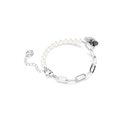 Swarovski Swan Bracelet, Crystal Pearl, Swan, Black, Rhodium-Plated, Medium, Crystals, rhodium-plated, Cubic Zirconia, crysta