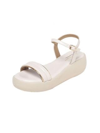 MONROW Fancy and Stylish Extra Cushioning and Comfortable Fashionable Light Weight Allday wear Vegan Wedge Heels for Women and Girls Cream 5UK