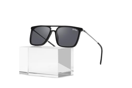 Lee Cooper Double-Bridge Square Sunglasses for Men with Dark Grey Polarized TAC Lenses, Black Acetate Full-Rim Frame, Double-Bridge Design and Metal Temples - LCM10038C1