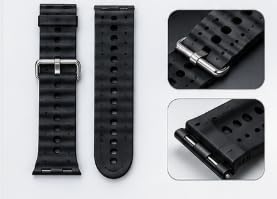 Smart Watch with Black Ocean Silicone Band | App Notifications, Incoming Call Display, Square Dial, Black Strap, Social Media Apps