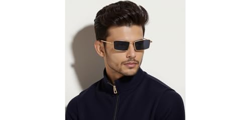 John Jacobs | Gold - Grey Solid | Full Rim Rectangle Stylish & Premium Sunglasses | JJ Tints | Polarized and 100% UV Protected | Men & Women | Wide | JJ S70162