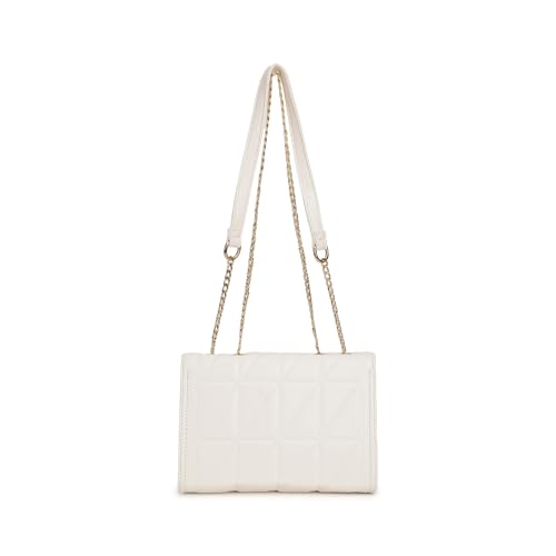 Fastrack Women’s White Sling Bag | Quilted Faux Leather | Adjustable Strap with Metal Detail & Flap Closure