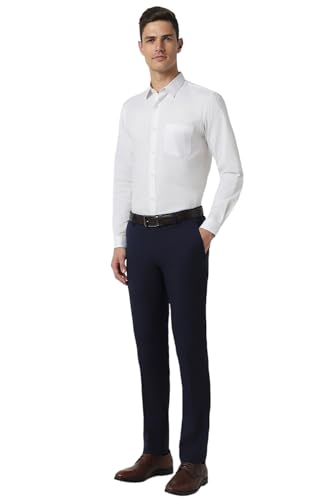 Peter England Men Navy Check Slim Fit Formal Trousers