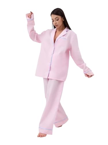 100% Cotton Lounge Set for Women | Coord Set | Nightdress | Relaxed Fit | Sizes XS to 3XL | Bella Babe Luxury Nightsuits (Pink, M)
