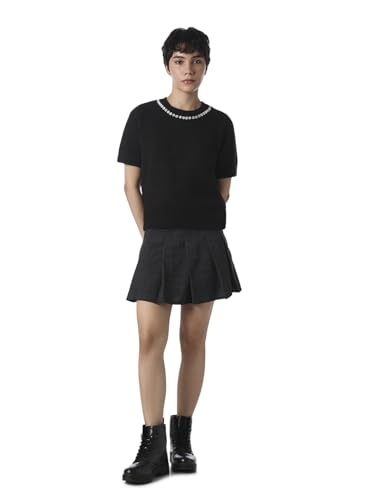 ONLY Women's Embellished Regular Fit Black Sweater