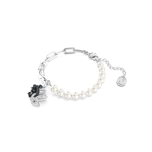 Swarovski Swan Bracelet, Crystal Pearl, Swan, Black, Rhodium-Plated, Medium, Crystals, rhodium-plated, Cubic Zirconia, crysta
