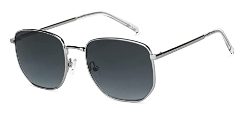 John Jacobs Grey | Full Rim Hexagonal Stylish & Premium Sunglasses | JJ Acetate | Polarized and 100% UV Protected | Men & Women | Extra Narrow | JJ S12807S