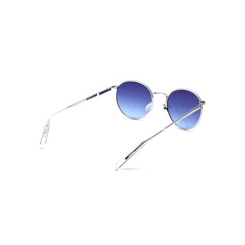 Tommy Hilfiger Eyewear | Blue Lens | Silver Frame | Full Rim Round Shape Branded Latest and Stylish Sunglasses | 100% UV Protection | Unisex Sunglasses| Size Small | TH 873PL C2 S