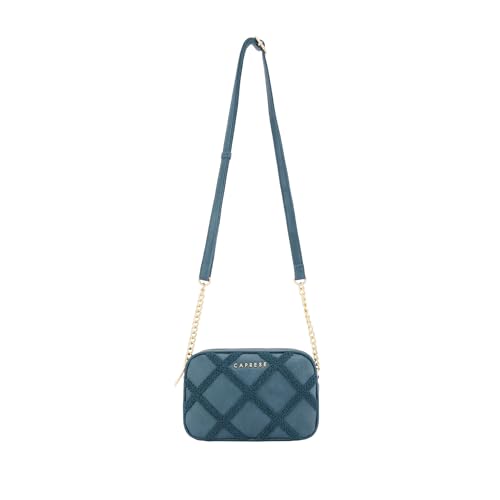 Caprese Athena Small Chenille Embroidered Sling Bag for Women | Elegant Multi-Compartment Shoulder Bag with Adjustable Strap | Party & Travel Crossbody Purse (Transformative Teal)