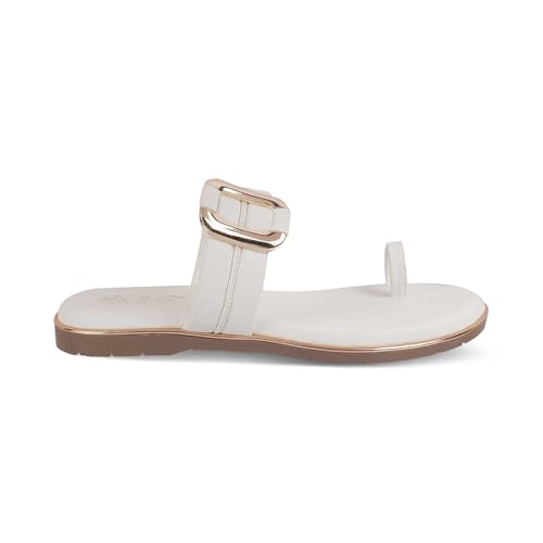 tresmode Perry Women's Flats Sandals White, 4 UK / 37 EU - Open Toe Ladies Dress Footwear Soft Comfortable