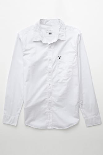 American Eagle Men White Everyday Poplin Button-Up Shirt