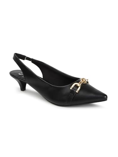 Carlton London Women Black Stylish Slip On Shimmer Backstap Fashion Sandals for Casual use, Outdoor, Party and Holidays with Kitten Heels (36)