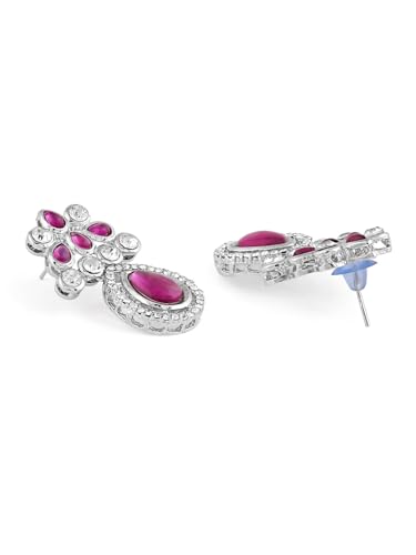 Ami Purple Stones Dazzling Austrian Diamonds Necklace Earring and Maangtikka Set For Women-ZPFK19470