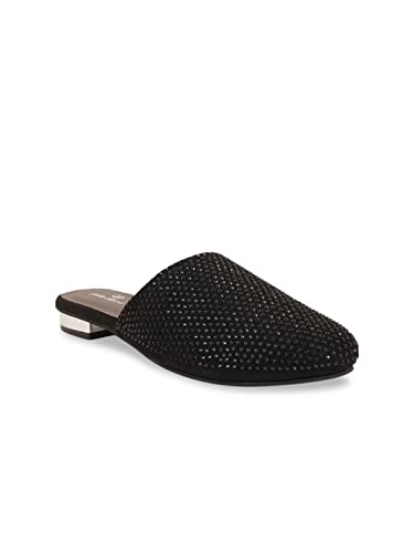 pelle albero Black Embellished Party Block Mules PA-GF-5044_BLACK