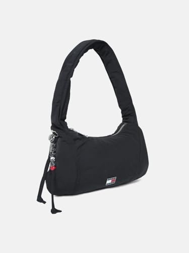 Solid Black Nylon Shoulder Bag